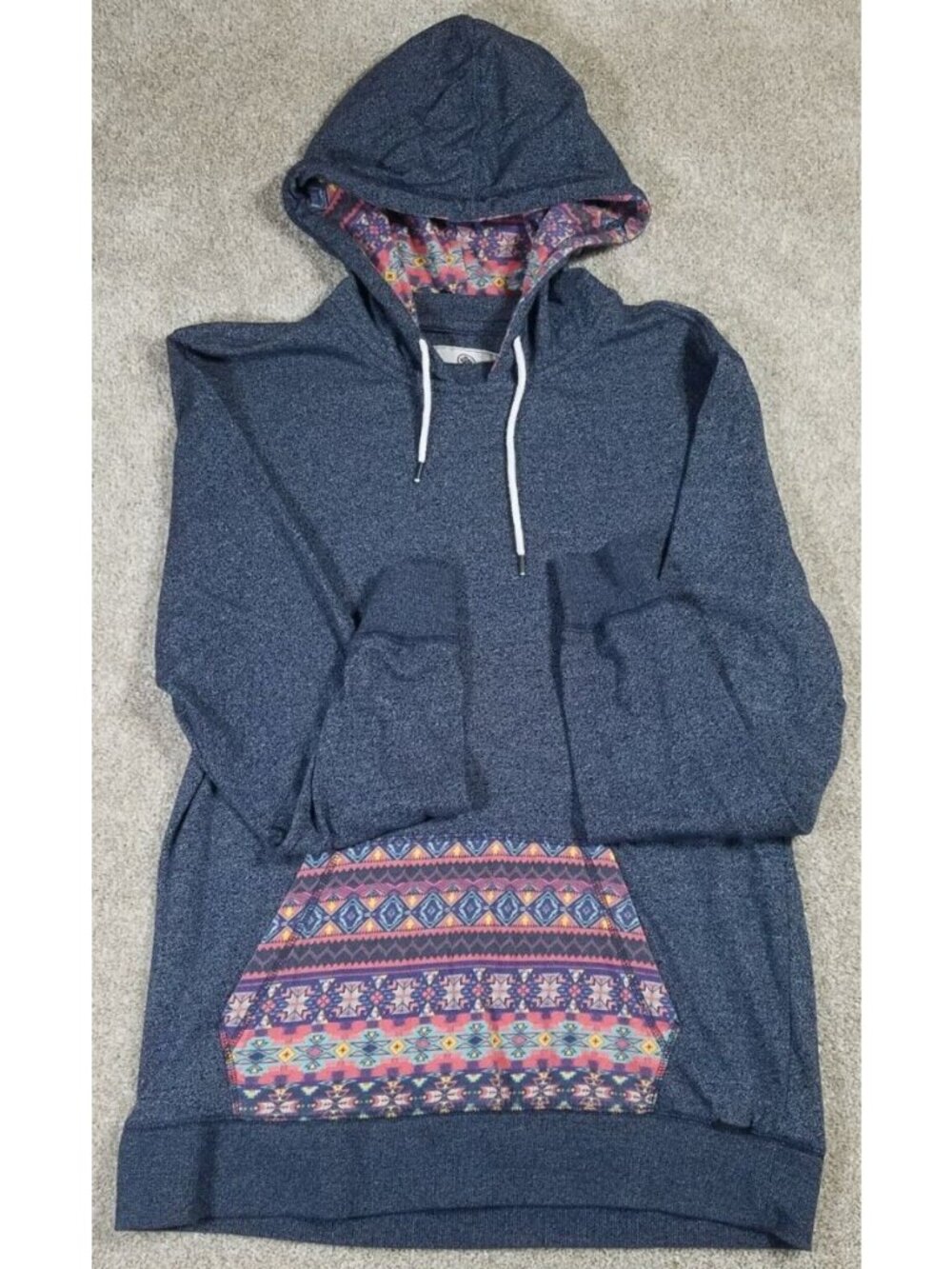 Aztec Southwestern On The Byas Blue Pullover Long Sleeve Hoodie Outdoor Women L